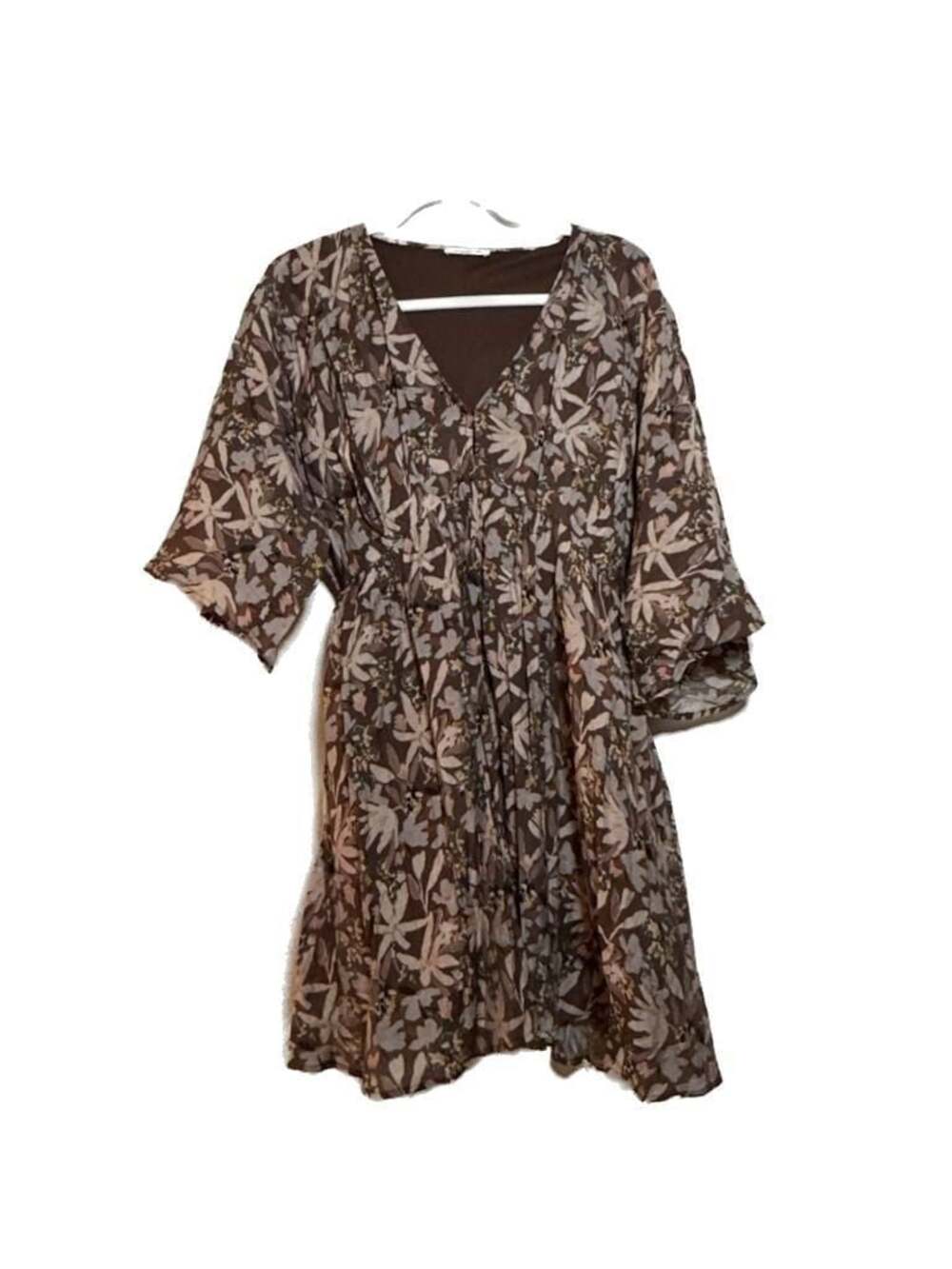 M Magnolia Boutique Brown Floral Empire Waist Mini Dress